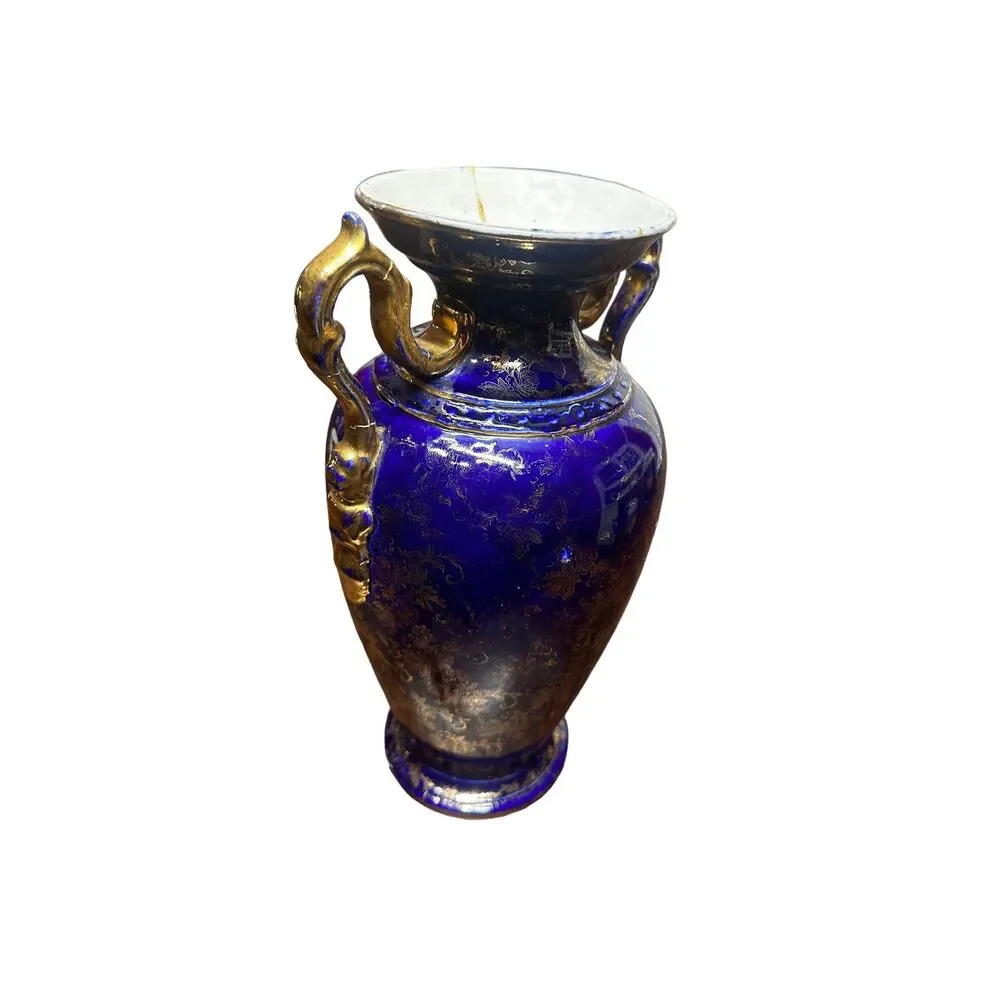 Antique Kaufmann Portrait Vase Cobalt Blue Victoria Austria Porcelain Signed